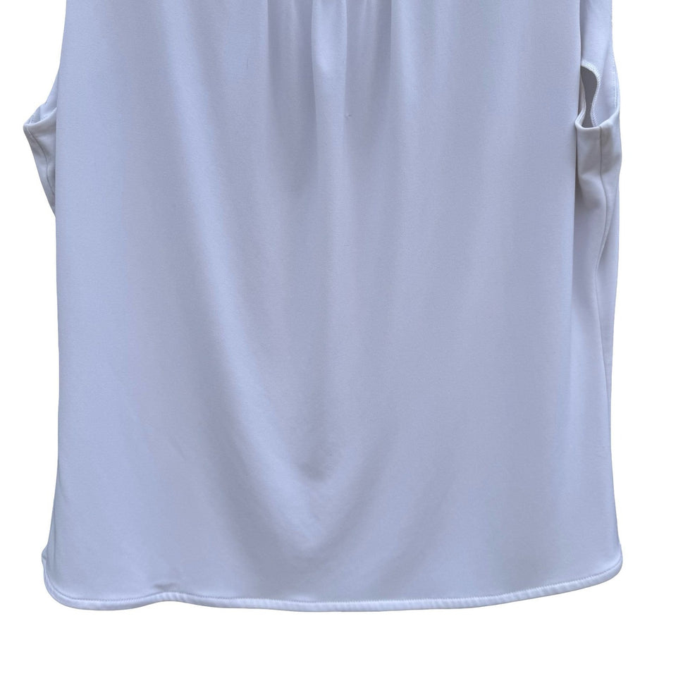 Calvin Klein White Sleeveless Pleated Scoop Neck Keyhole Back Blouse Minimalist