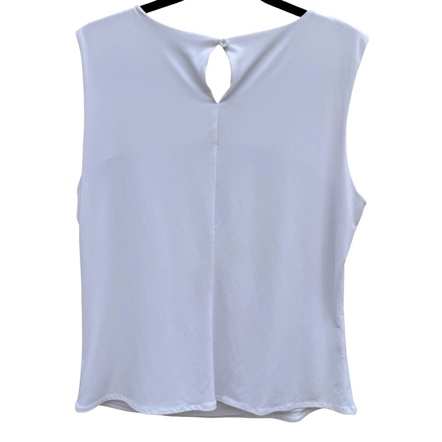 Calvin Klein White Sleeveless Pleated Scoop Neck Keyhole Back Blouse Minimalist