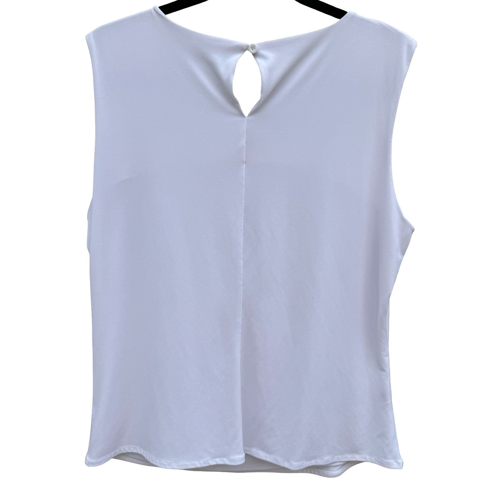 Calvin Klein White Sleeveless Pleated Scoop Neck Keyhole Back Blouse Minimalist