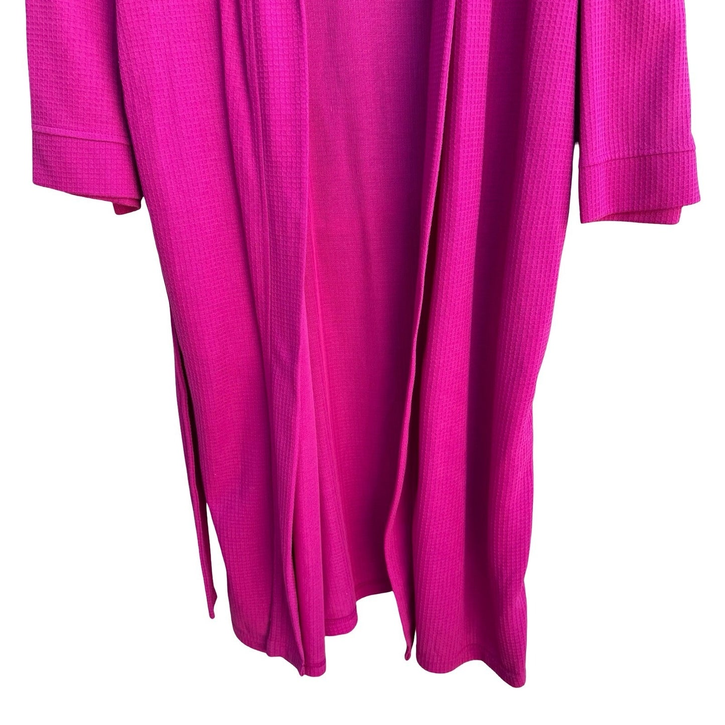 Aegean Apparel Womens Waffle Knit Robe Fuchsia Pink Long Spa Bathrobe Size L NEW