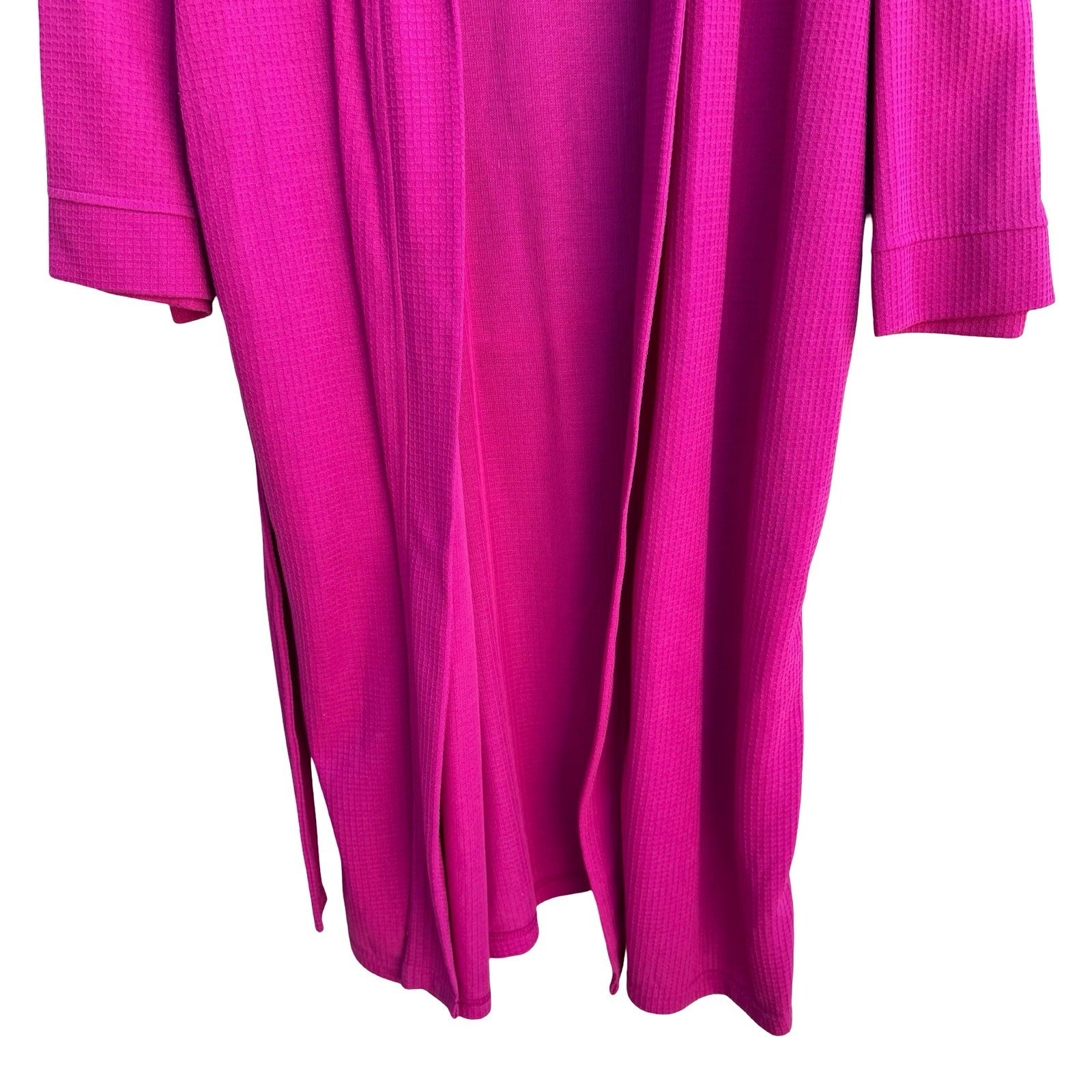 Aegean Apparel Womens Waffle Knit Robe Fuchsia Pink Long Spa Bathrobe Size L NEW