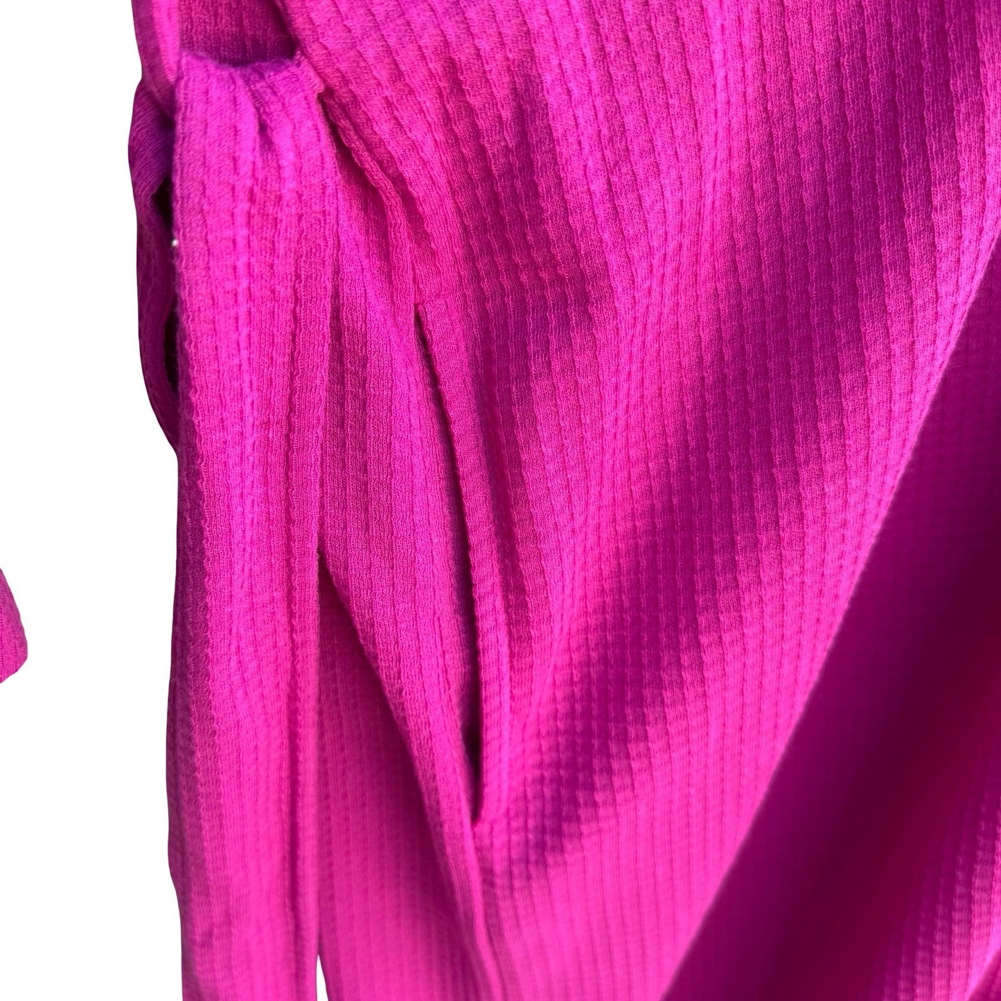 Aegean Apparel Womens Waffle Knit Robe Fuchsia Pink Long Spa Bathrobe Size L NEW