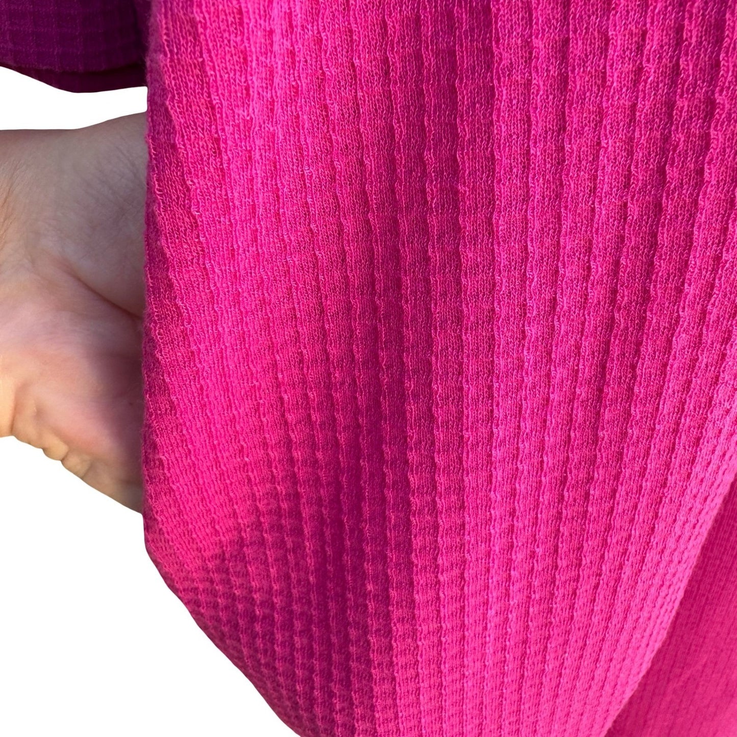 Aegean Apparel Womens Waffle Knit Robe Fuchsia Pink Long Spa Bathrobe Size L NEW