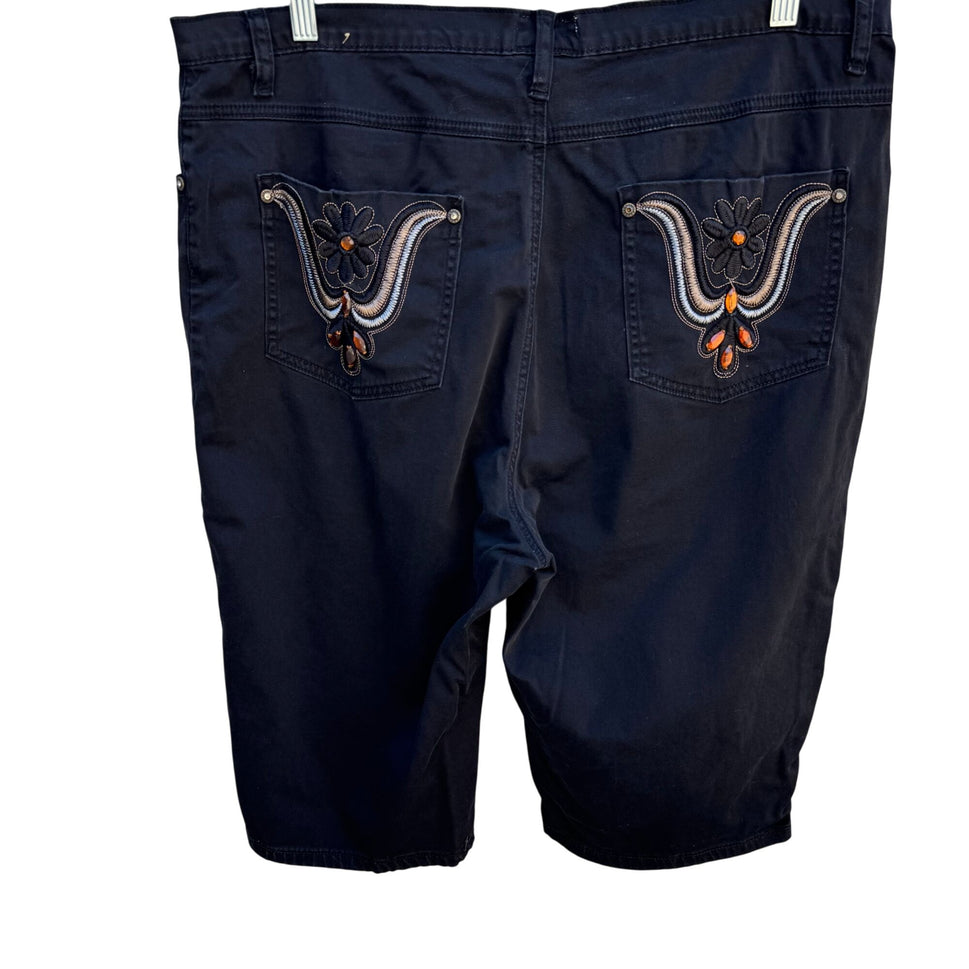 Elite Jeans Vintage Womens Embroidered Beaded Black Denim Shorts Plus Size 21/22