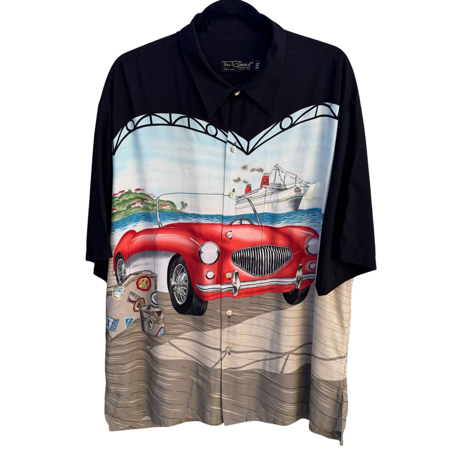 Tori Richard Vintage Mens Cruise Travel Corvette Short Sleeve Hawaiian Shirt 2XL